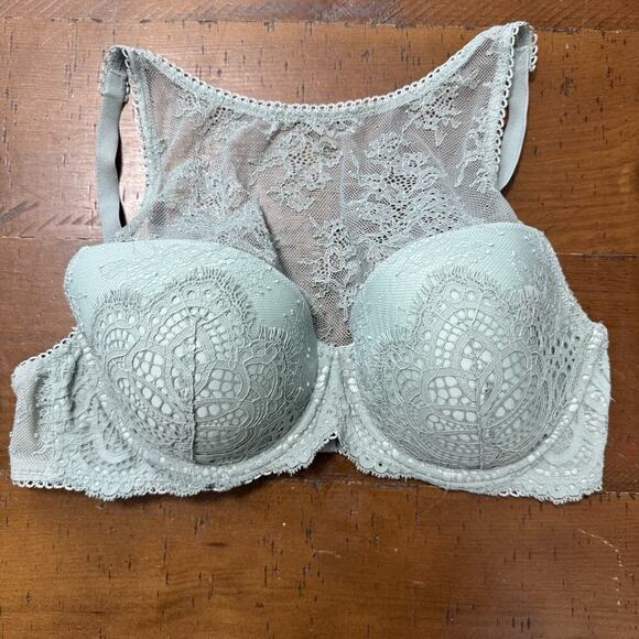 VICTORIAS SECRET DREAM ANGELS SIZE 36 D GREEN HIGH NECK LACE CUTOUT LINED DEMI - Picture 1 of 9